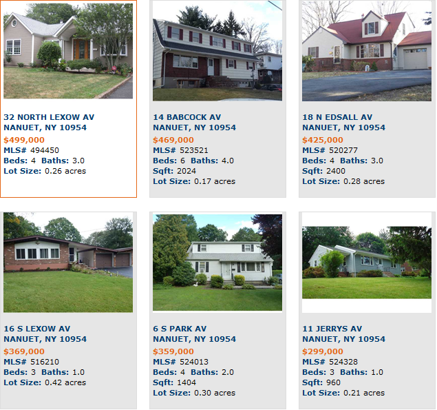 Featured homes for sale off Prospect Street in Nanuet